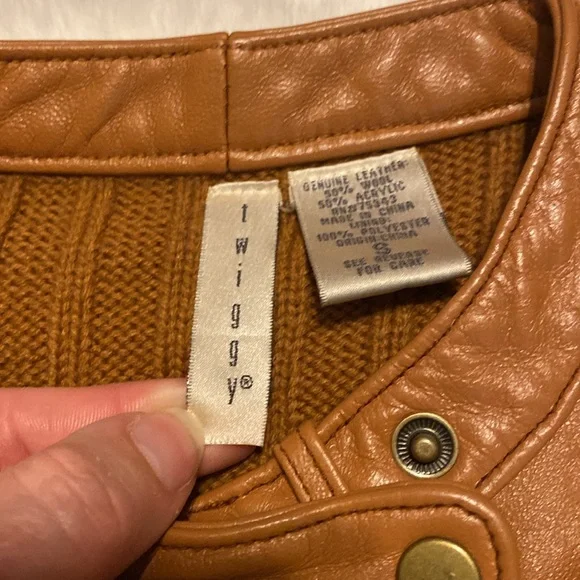 Twiggy leather wool leather jacket small cognac brown womens - Picture 7 of 12